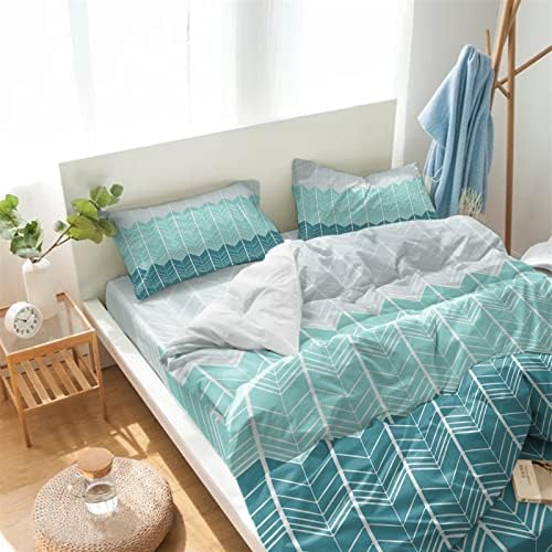 LooPoP 4PCS California King Chevron Teal Duvet Cover Set 1