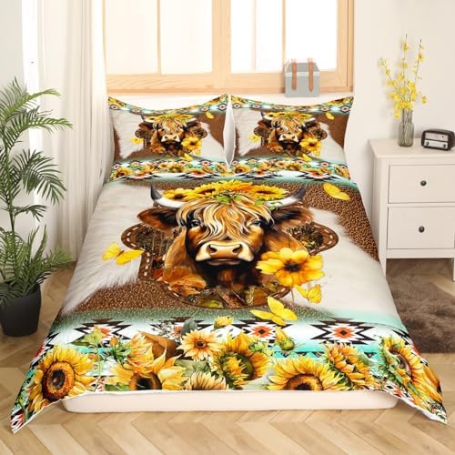 Feelyou Kids Highland Cow Duvet Cover Set 3Pcs 1