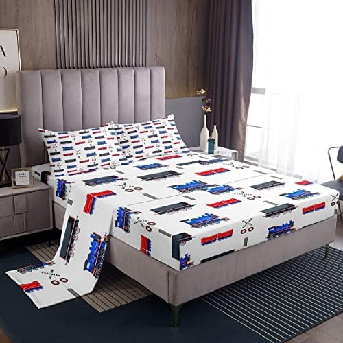Erosebridal Red Blue Train Bed Sheet Set for Kids
