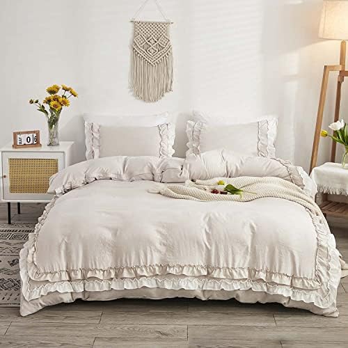 HESBITEUL Duvet Cover Set Twin XL - 2 Pieces Ruffle Grey