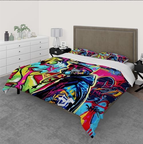 HOBBOY Hip Hop Graffiti Duvet Cover Set Twin XL with Zipper and Pillowcases
