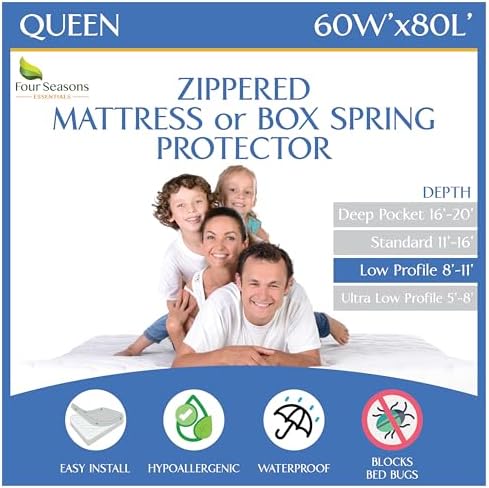 Four Seasons Essentials Queen Mattress Protector 8-11 Deep Zippered Waterproof Encasement
