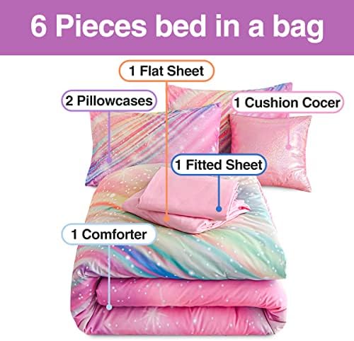 Btargot 6-Piece Pink Gradient Star Comforter Set Twin Size