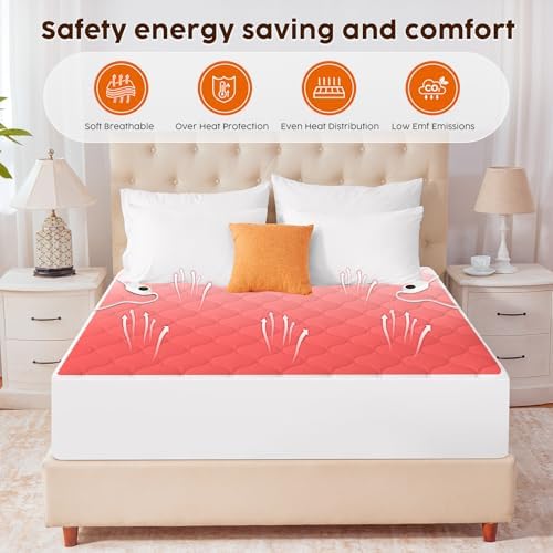 JinJeeo Heated Mattress Pad Queen Electric Bed Warmer with Dual Controller