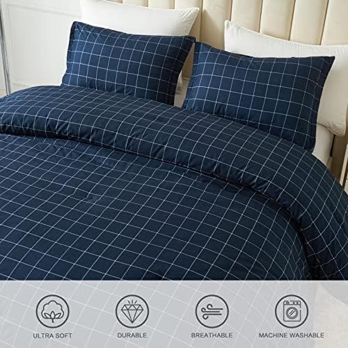 Andency Navy Grid Comforter Set Twin Size 2 Pieces