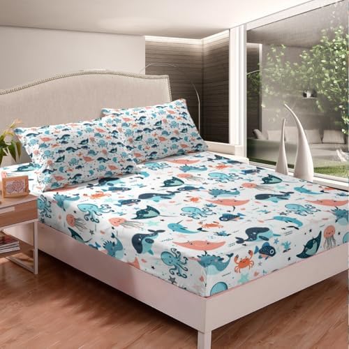 Erosebridal Whale Bed Sheet Set for Kids