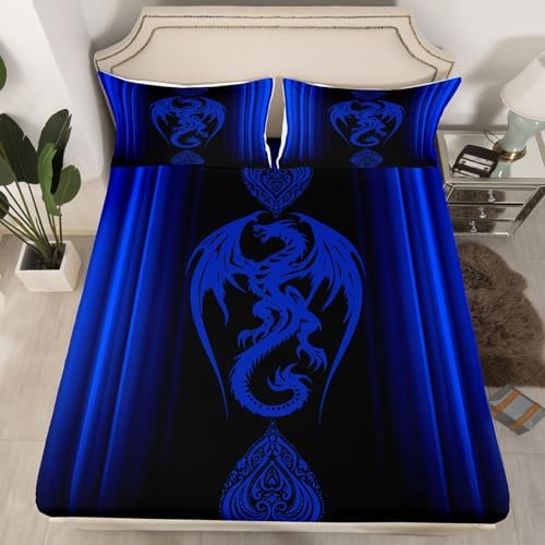 Feelyou Blue Dragon Gradient Bedding Set 3Pcs Full Size