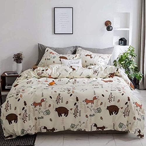 Houseri Bear Duvet Cover Set Twin Cute Forest Animal Bedding