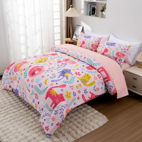 A Nice Night - Kids Boys Floral Cats Printed Bedding Set