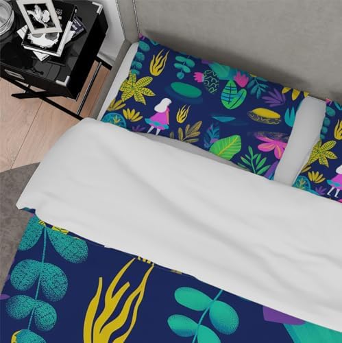 LINGINkevin Cute Cartoon Tropical Plants Duvet Cover Set 3 Piece
