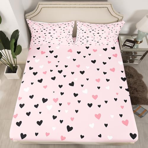 Feelyou Heart Bed Sheet Set for Kids - Pink Full Size