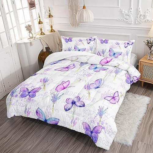 Butterfly Comforter Set Twin Size Lavender