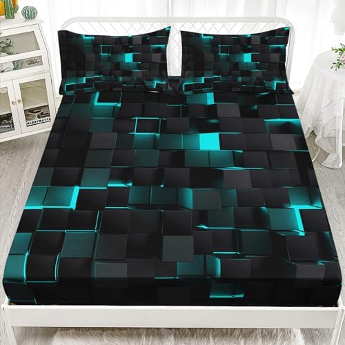 Nttopship Soft Fitted Sheet Twin Size with Pillowcases 3 Piece Set