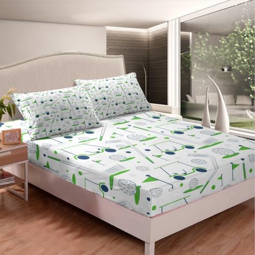 Feelyou Kids Golf Sheet Set 4Pcs Full Size Green White