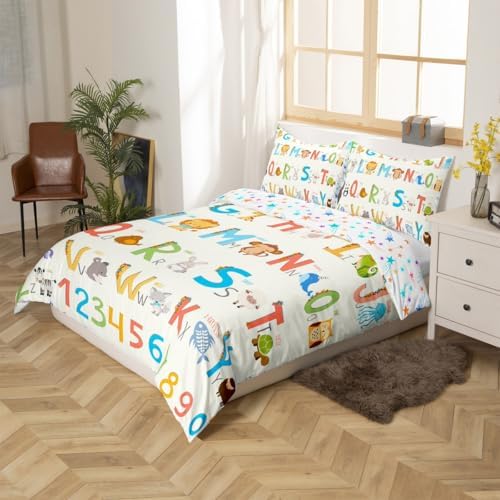 Feelyou English Alphabet Duvet Cover Set Cute Animals