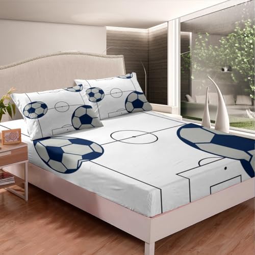 Football Fitted Sheet Twin Size Kids Soccer Bedding Set