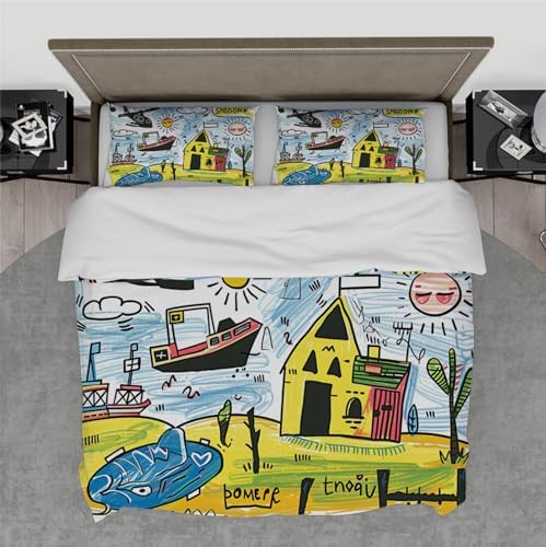 HOBBOY Kids Duvet Cover Set 3 Pieces Cartoon Design