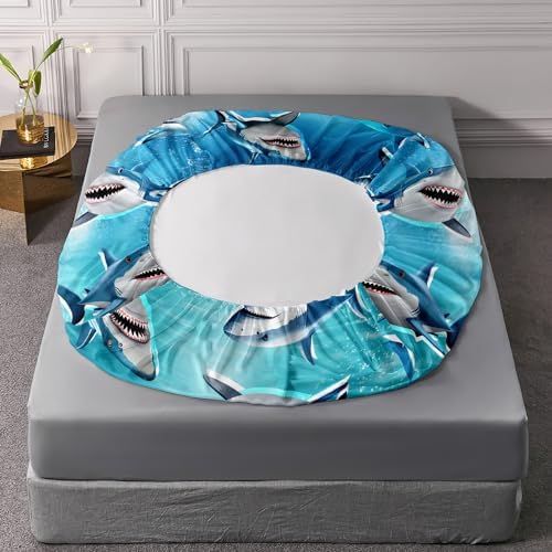 HOSIMA Teens Shark Print Fitted Sheet Set Twin