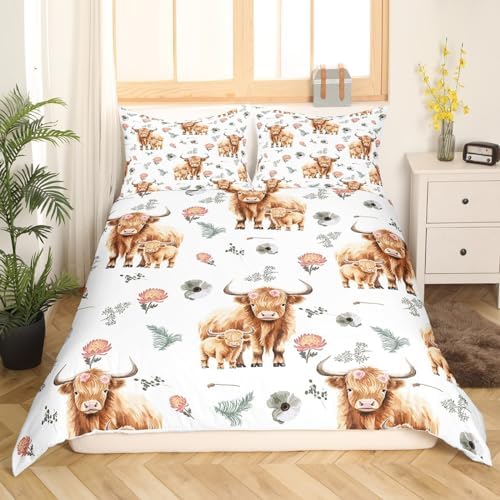 Feelyou 3D Print Duvet Cover Set with Cows and Flowers