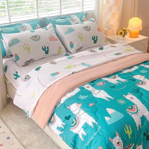 Wajade Kids Llama Comforter Set 7 Piece Green