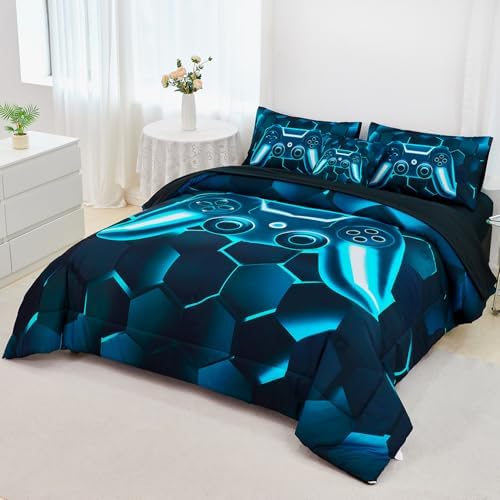 URBONUR Blue Teal Gamer Comforter Set 6-Piece