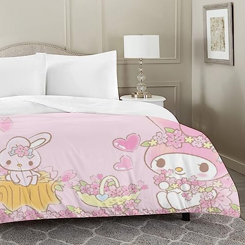 Anime My Bunny Melody Girl Duvet Cover Set 3D Printed Flowers Pink
