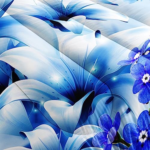 AILONEN Butterfly Comforter Set Twin Size Blue Lily Flowers 1
