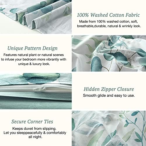 MILDLY Duvet Cover Leaf Pattern Queen Size 3 Pc Set