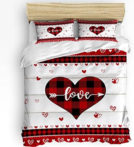 LooPoP Valentine Comforter Set Red Black Buffalo Plaid