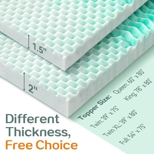 SINWEEK 2 Inch Mattress Topper Green 5-Zone Pressure Relief