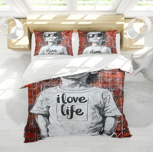 HOBBOY Street Graffiti Duvet Cover Set 3pc for Kids Bedroom