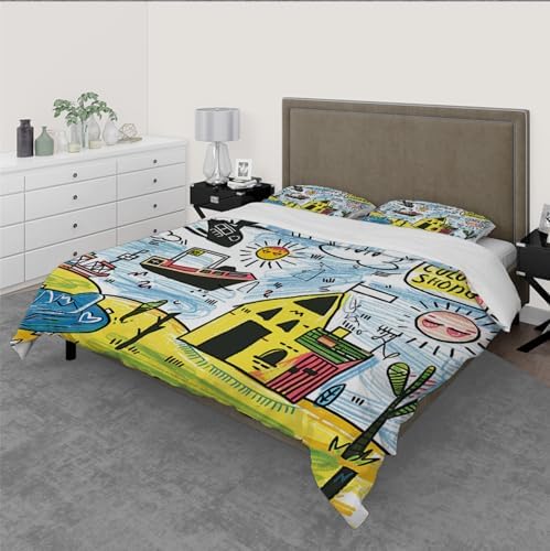 HOBBOY Kids Duvet Cover Set 3 Pieces Cartoon Design
