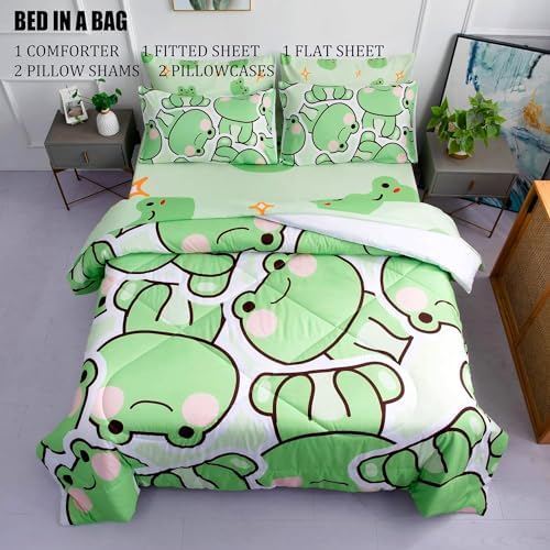 MUSOLEI 7 Piece Frog Comforter Set - Twin Size Kids Bedding