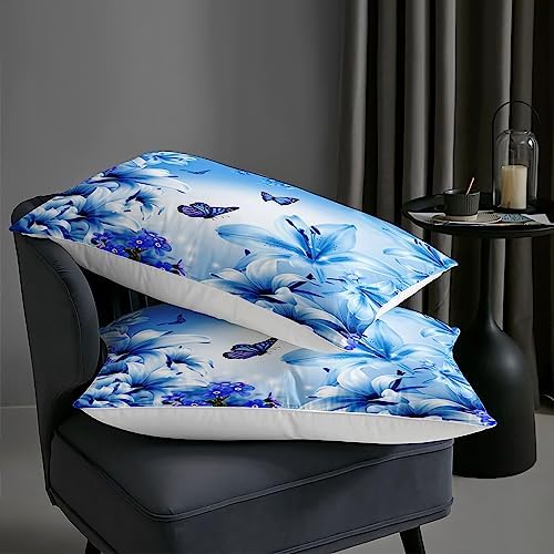 AILONEN Butterfly Comforter Set Twin Size Blue Lily Flowers 1