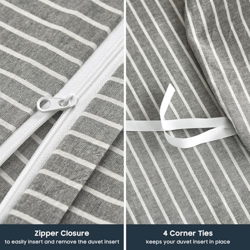 Wake In Cloud Striped Cotton Duvet Cover Set - Grey Twin Size