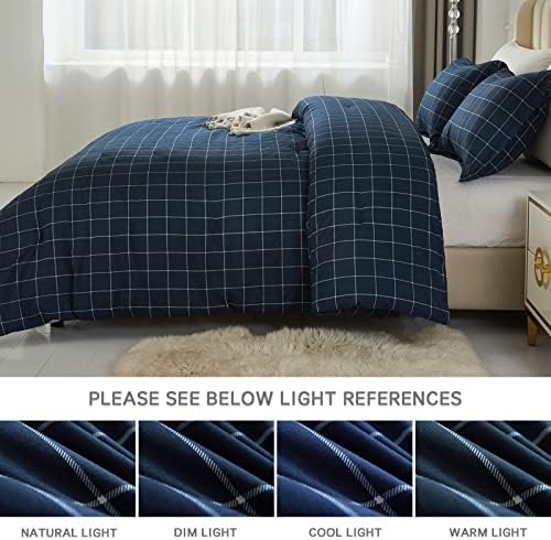 Andency Navy Grid Comforter Set Twin Size 2 Pieces