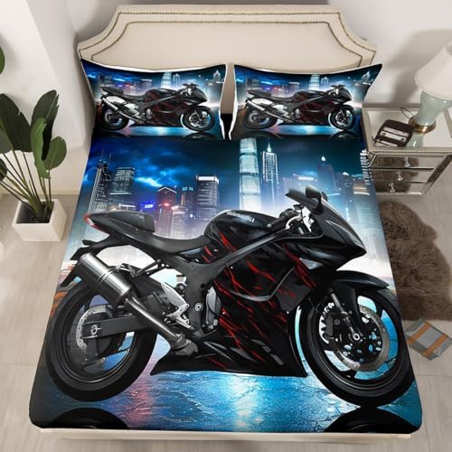 Feelyou Motorcycle Pattern Bedding Set for Kids Boys Teens