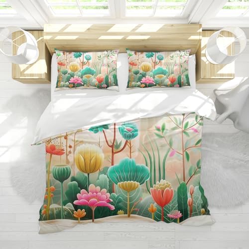 HOBBOY Floral Cartoon Duvet Cover Set 3 Piece Twin XL