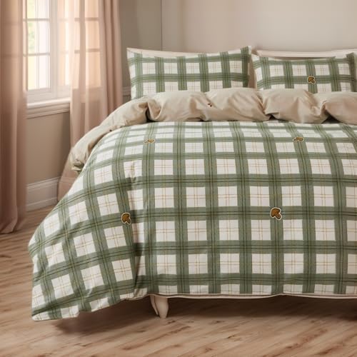 Lemfux Cotton Sage Green Gingham Duvet Cover Set Full Size