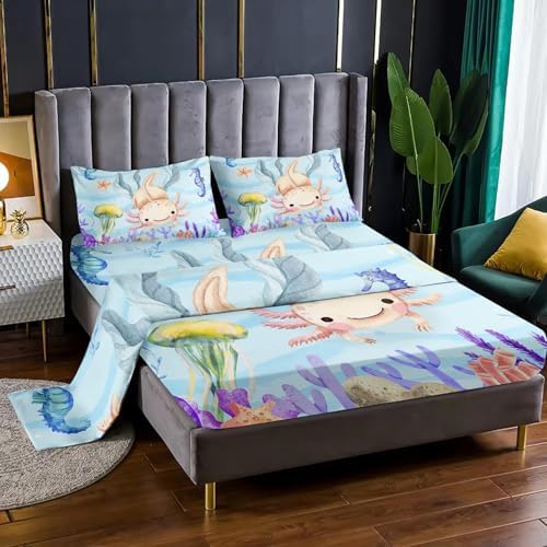 Kawaii Axolotl Ocean Animal Kids Sheet Set 4Pcs