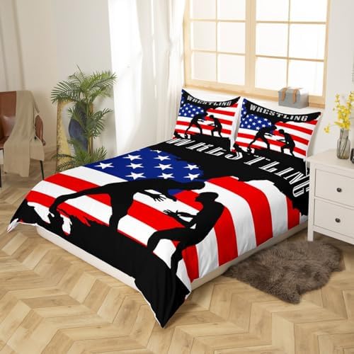 Castle Fairy American Flag Queen Duvet Cover Set with 2 Pillowcases
