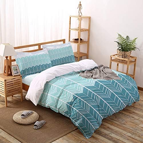 LooPoP 4PCS California King Chevron Teal Duvet Cover Set 1