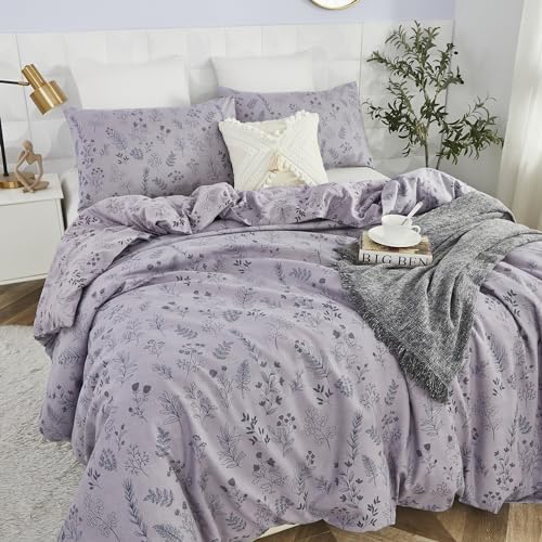 Usfivefam Gray Floral Duvet Cover Twin XL Set