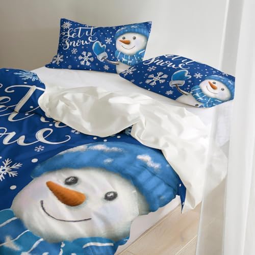 LooPoP Christmas Duvet Set 3Pc Blue Snowman Snowflake California King