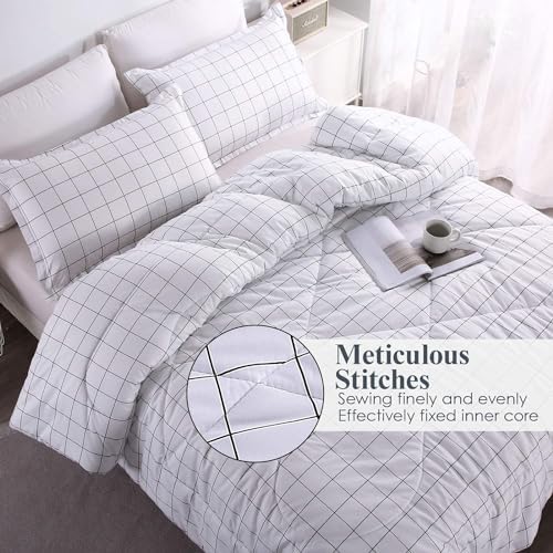 Andency White Grid Comforter Set Twin Size 2 Pieces 1