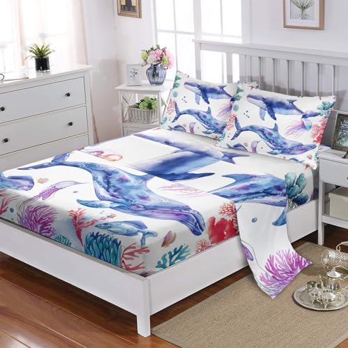 Whale Jellyfish Shark Bedding Set for Kids 4Pcs Twin