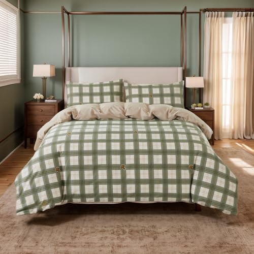 Lemfux Cotton Sage Green Gingham Duvet Cover Set Full Size