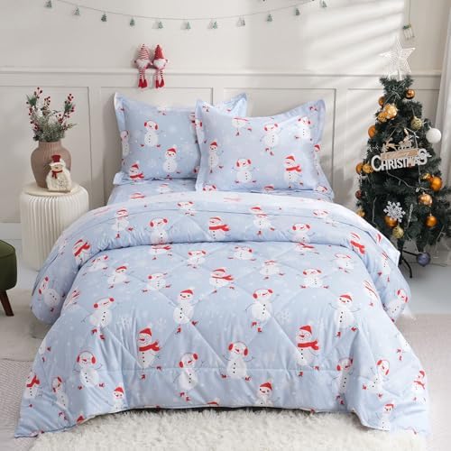 JSD Blue Snowman Kids Comforter Set Twin Size