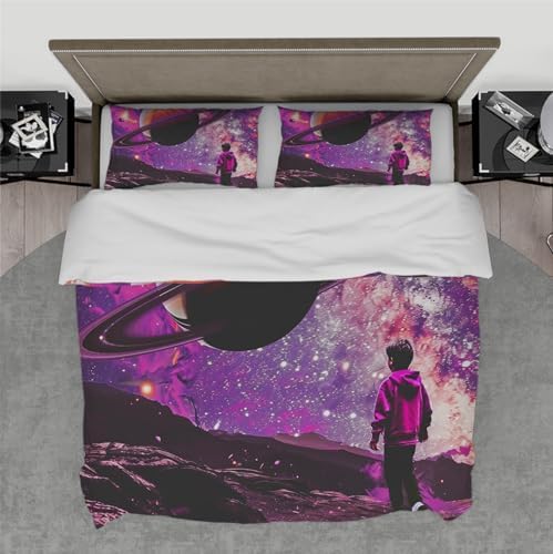 MUKULING Purple Outer Space Star Duvet Cover Set 3 Pieces