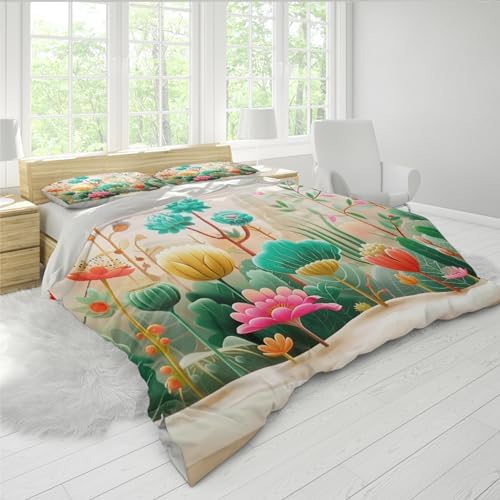 HOBBOY Floral Cartoon Duvet Cover Set 3 Piece Twin XL